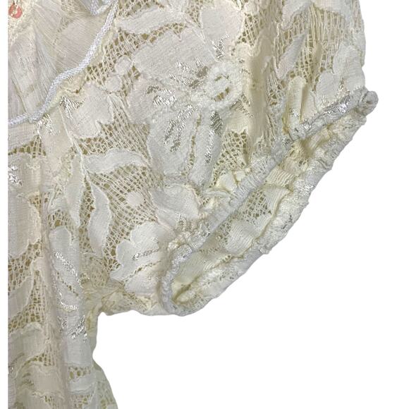 AMERICAN RAG Women L Ivory Floral Lace Sequin Trim Peasant Smocked Top - Picture 7 of 10